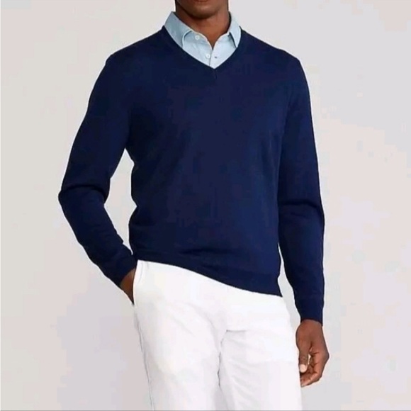 Polo Ralph Lauren V-Neck Merino Wool Navy Sweater - Picture 1 of 7